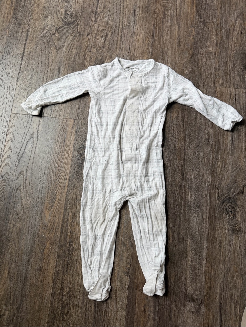 Magnetic Me White Plaid Baby Footed One-Piece 6-9 Months